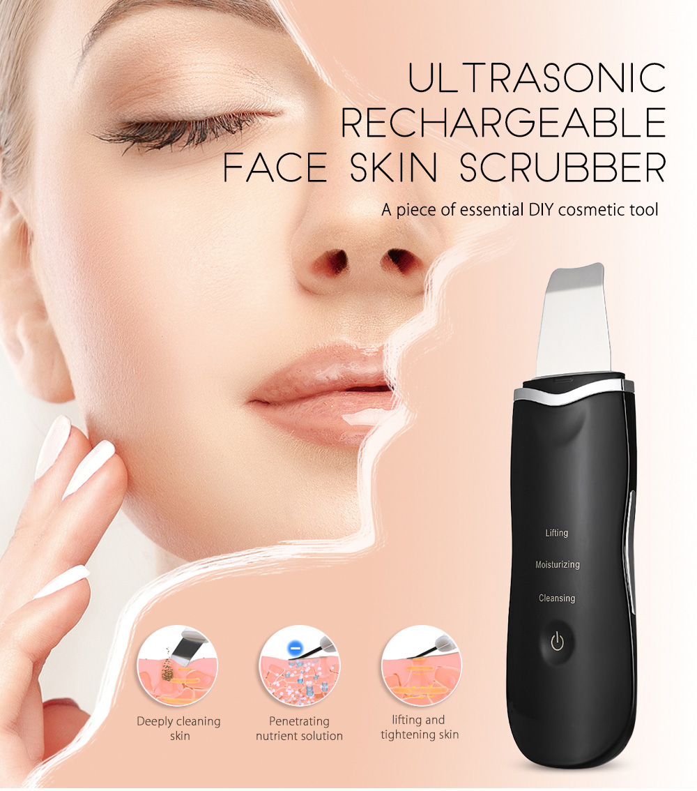 Ultrasonic Rechargeable Face Skin Scrubber Facial Cleaning Blackhead Removal Cleaner