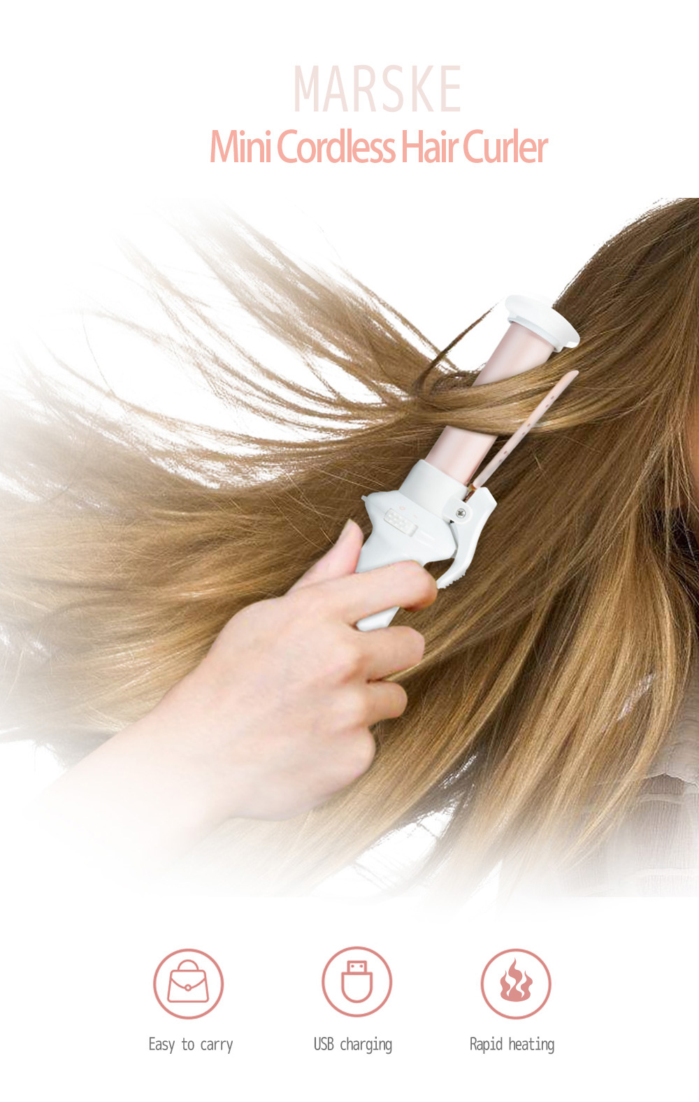 MARSKE MS - 5900 Portable USB Charging Professional Mini Cordless Hair Curler