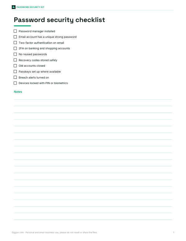 Preview of Printable Password Security Checklist